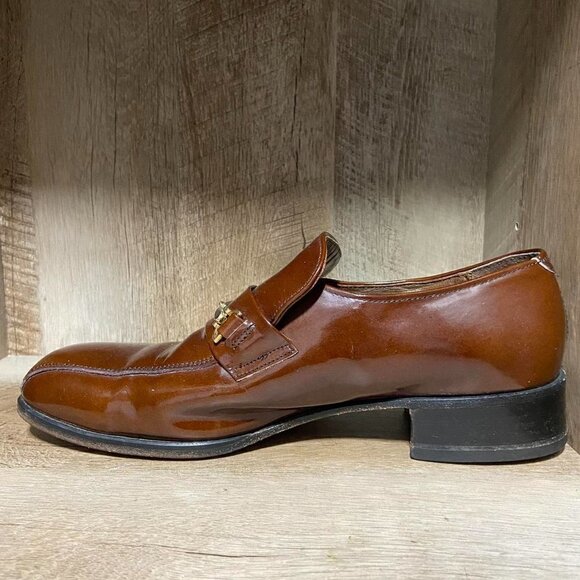 Vintage Brown Patent Leather Loafers Size 8 Horse bit Buckle Detail Hanover - Picture 6 of 9